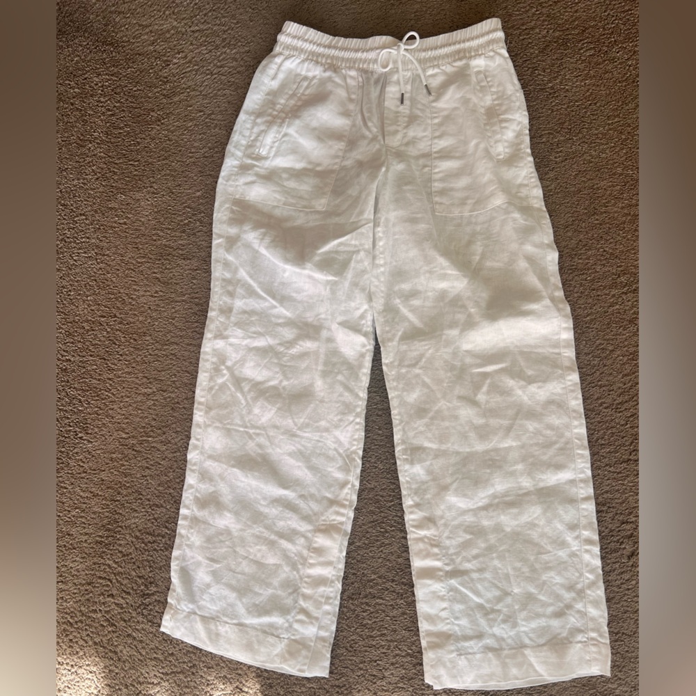 Athleta Retreat Linen High Rise Wide Leg Pant in calla Lily